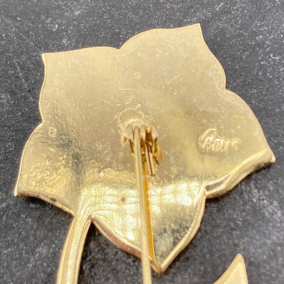 NURI Vintage real abalone shell and gold tone metal flower brooch ~ Signed pin - Picture 8 of 10